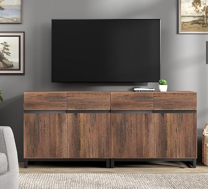 Wampat Modern TV Stand for up to 70 inch TVs, 2 in 1 Entertainment Center with Adjustable Shelves and Metal Base for Living Room, Bedroom, Brown