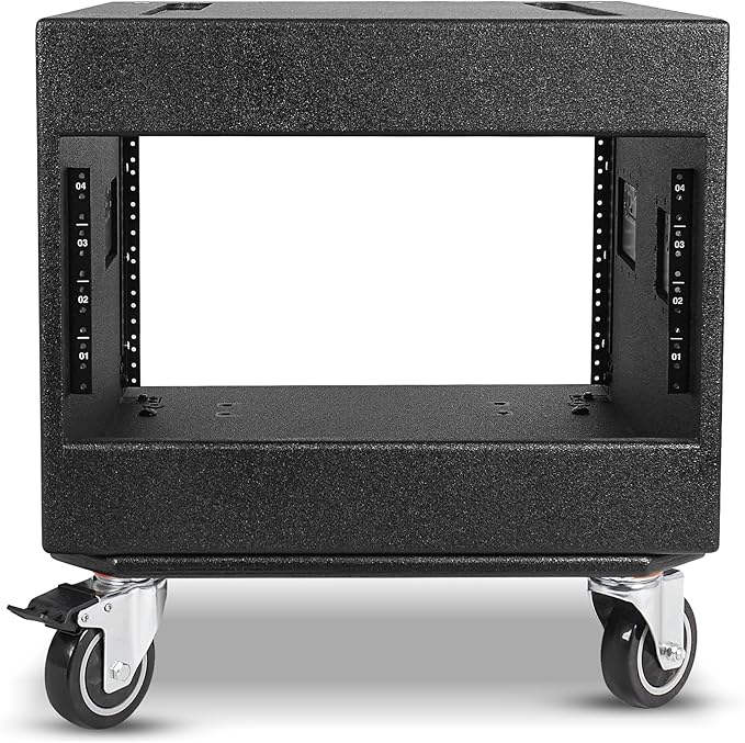 Sound Town 8U PA/DJ Rack/Road Case with 8-Space, Industry-Grade 0.7" (18mm) Plywood with Polyurea Coating, Rain Cover, Casters, 21.7" Rackable Depth - Pro Tour Grade (STRCP-8UW)