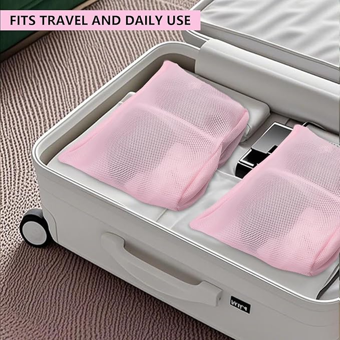 Guozcaray 2 Pcs laundry bag with handles mesh laundry bags washing machine laundry totes travel storage and sorting bag for Clothes laundry bag for delicates(Pink2N)