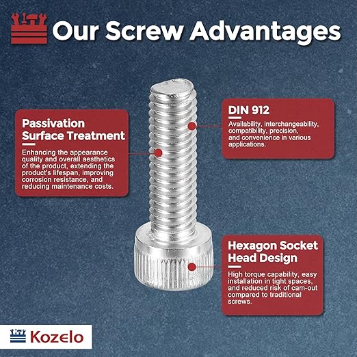 Kozelo 25pcs Socket Head Cap Screws - [M6-1 x 20mm] 304 Stainless Steel Allen Socket Drive for Electrical Motor 3D Printing Fan Engine Replacement Use, Silver