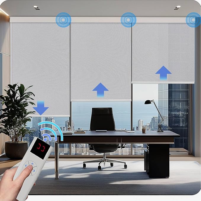 COOLWINDS Motorized Blinds with Remote Cordless Automatic Motorized Shades Custom Blinds for Windows Smart Curtains Compatible with Alexa Google Home(Solar Grey,W42 x H72in)