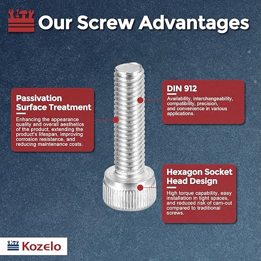 Kozelo 40pcs Socket Head Cap Screws - [M5-0.8 x 20mm] 304 Stainless Steel Allen Socket Drive for Electrical Motor 3D Printing Fan Engine Replacement Use, Silver