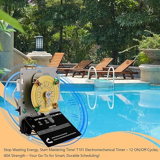 careNEW T101M Mechanical Timer Switch (Mechanism Only) - 120V 2HP 40A SPST Pool Pump Timers, 12 ON/Off 24 Hour Wall Timer Switches with Tripper for Lights, Water Heater, Pool Pump Systems