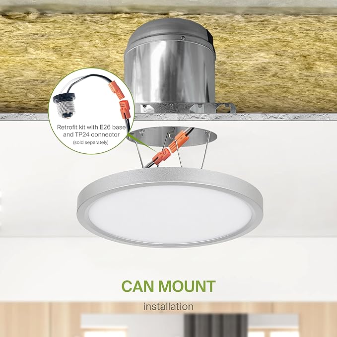 ASD LED 7" Round Flush Mount Ceiling Light Fixture, Low Profile Surface Lighting | 5CCT, Dimmable, Ultra-Thin, ETL Listed | 15W 1260LM 2700-6000K 120V | Kitchen, Hallway Lamp | Nickel, 12 Pack