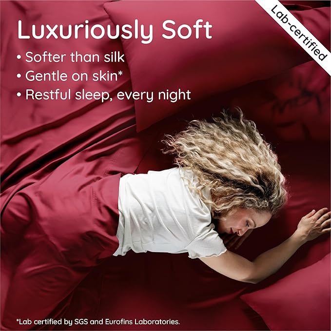 Bambaw 100% Viscose Derived from Bamboo Fitted Sheet Twin Size, Cooling Fitted Sheet Twin Size, 15’’ Deep Pocket Twin Size Fitted Sheets Only, Breathable & Soft Fitted Sheet Only (Burgundy)