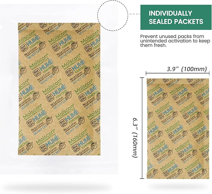 Wisesorb Size 67 62% Two-Way Humidity Control Packs for Storing 1 lb, 67 Gram 10 Pack Moisture Control Packets Individually Wrapped, Humidifier Packs for Storage Containers