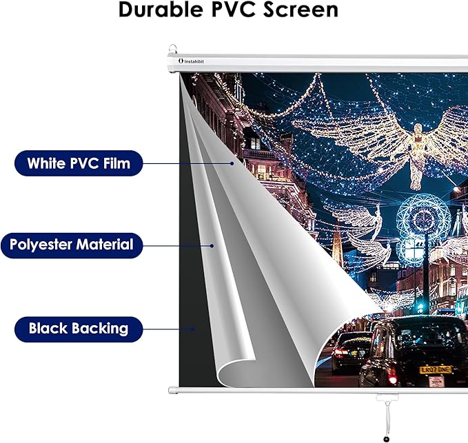 Instahibit 72" Projection Screen Pull Down 4:3 4K HD Manual Retractable Projector Screen with Auto-Locking Wall Mounted Home Theater Indoor Outdoor Movie Night 57" x 43" Matte White