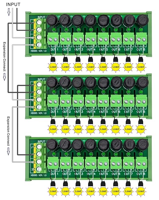 DIN Rail Mount AC 24-250V 8 Channel Pluggable Side Wiring Terminal Block Power Distribution Fuse Module, HCDC HD065RT