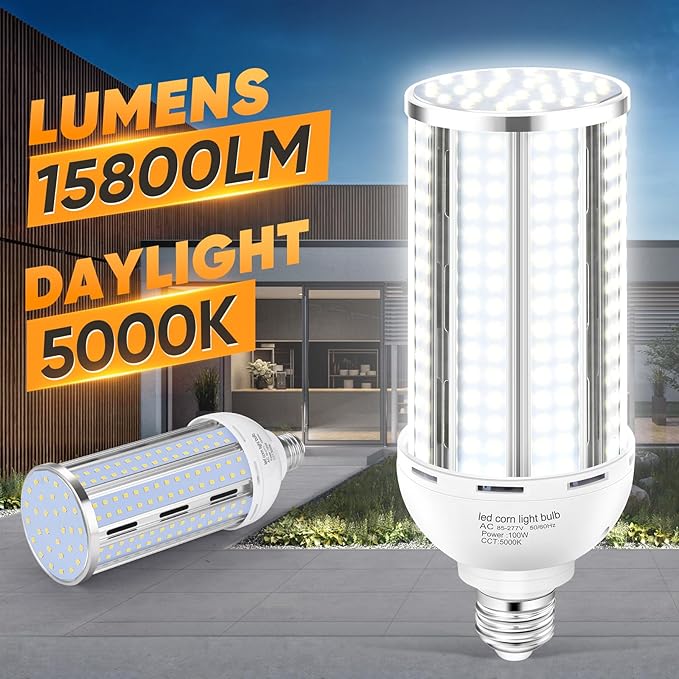 XYCN 4 Pack 100W Corn LED Light Bulb Fanless,5000K Daylight(1000 Watt Equivalent) E26/E39 Large Mogul Base LED Cob Lamp 15,800LM for Outdoor Indoor Garage Warehouse Factory Workshop Street Backyard
