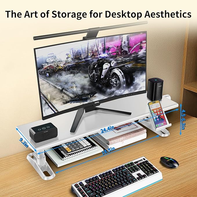 NIFBANG Computer Monitor Stand Riser for Desk,4.5-6.3 Inches Freely Height Adjustable with Cellphone Holder,Multi-Purpose Desktop Organizer Monitor Stands Riser for Computer,Laptop,Printer,TV (White)