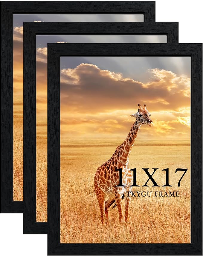 TKYGU 11x17 Picture Frame Set of 3,Wooden Frame 11x17 Wall Gallery Poster Photo frame Black with Durable Shatter Resistant Plexiglass for Wall Mounting Family -friend- wedding best gift