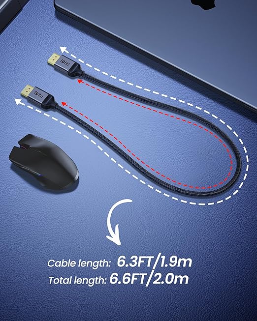 Silkland 80Gbps DisplayPort Cable 2.1 6.6FT/2M [VESA Certified], [8K@240Hz, 4K@540Hz 360Hz 240Hz] DP 2.1 Cable 16K, DP80 HDR DSC Display Port Cord Compatible FreeSync Gaming Monitor 5090 7900XTX,S1334