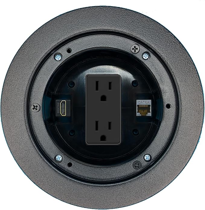 RiteAV CAT6A HDMI Floor Box Wall Plate with Power Outlet [Black]