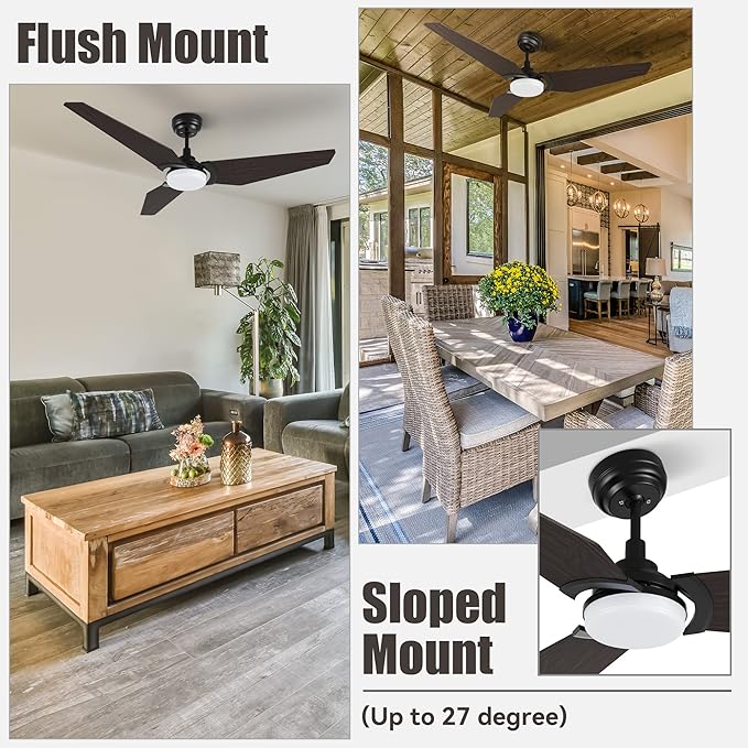 SMAAIR 56 Inch Smart Ceiling Fan with Light, 3 Blade Low Profile Ceiling Fan with Light and 10 Speed DC Motor, works with APP/Alexa/Google Assistant/Siri Shortcuts (Dark Walnut Wood)