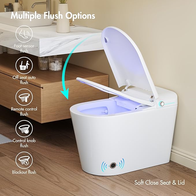 Eridanus Smart Toilet with Bidet Built in, One Piece Bidet Toilet for Bathrooms, Auto Open/Close with Digital Display, Foot Sensor Flush, Warm Water Wash & Dryer, Elongated Heated Seat, White