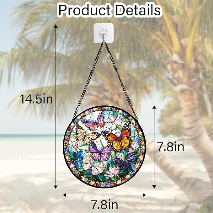 DASTOLL Stained Glass Window Hanging, Colorful Butterfly Suncatcher for Doors Home Sun Catchers Decoration and Christmas, Mother's Day Birthday Gifts for Women, Men, and Mom 7.8 in