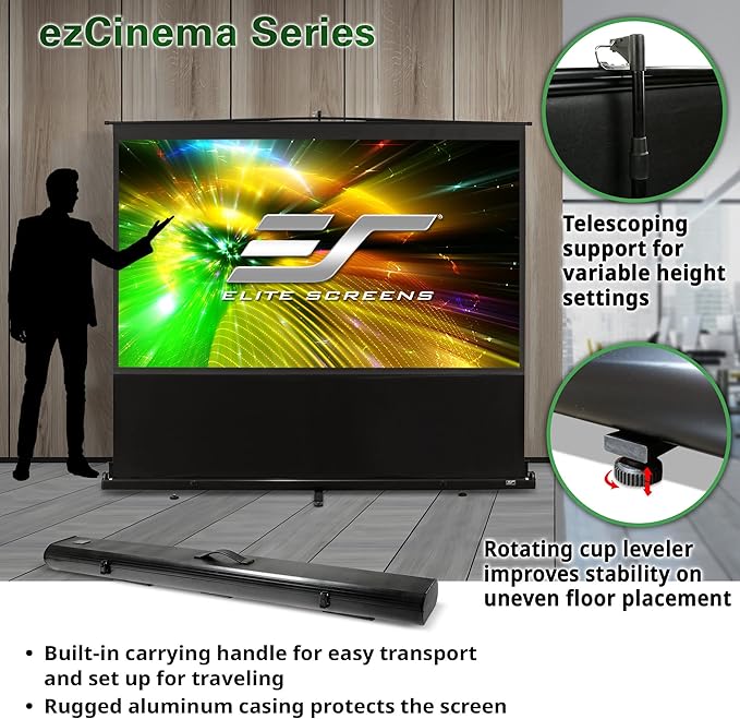 Elite Screens ezCinema Series, 150-INCH 16:9, Manual Pull Up Projector Screen, Movie Home Theater 8K / 4K Ultra HD 3D Ready, 2-YEAR WARRANTY, F150NWH