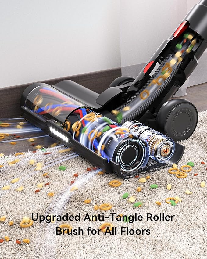 Cordless Vacuum Cleaner, Upgraded 55KPA 650W 70Mins Stick Vacuum with Hurricane Mode, Self-Standing, Touch Screen, 1.8L Dust Cup, Anti-tangle Wireless Vacumm, Vacuum Cleaners for Home/Pet Hair/Carpets