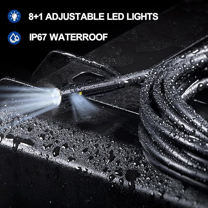 33FT Dual Lens Endoscope Camera with Light, 4.3" Borescope with Photo/Video(Built-in 32GB Card), IP67 Waterproof with 8 LED Lights, Semi-Rigid Snake Cable for Pipe, Engine & HVAC Inspection