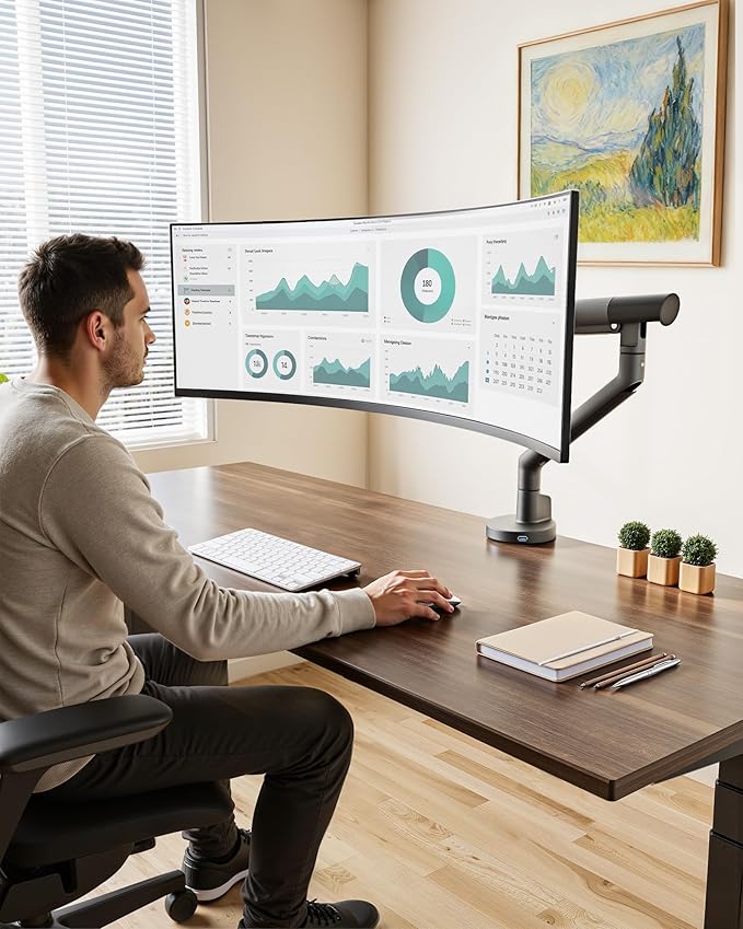 monTEK Single Monitor Arm with USB for 17-40 Inch Screens, Up to 24.25lbs, Heavy Duty Monitor Mount with VESA Mount, Full Motion Adjustment Monitor Stand C-Clamp/Grommet Base,MA1010UCDG