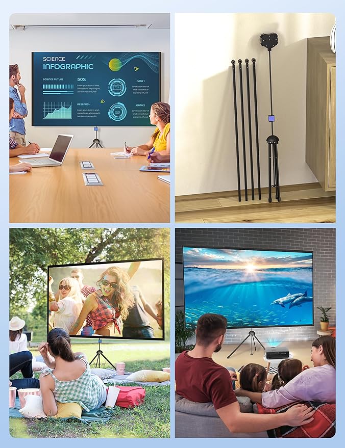 Projector Screen with Stand, Paris RHÔNE 80-inch Outdoor Indoor Projector Screen 16:9 4K HD PVC, 1.5 Gain Portable Wrinkle-Free Movie Screen for Home Backyard Theater with Carry Bag, Ground Nails