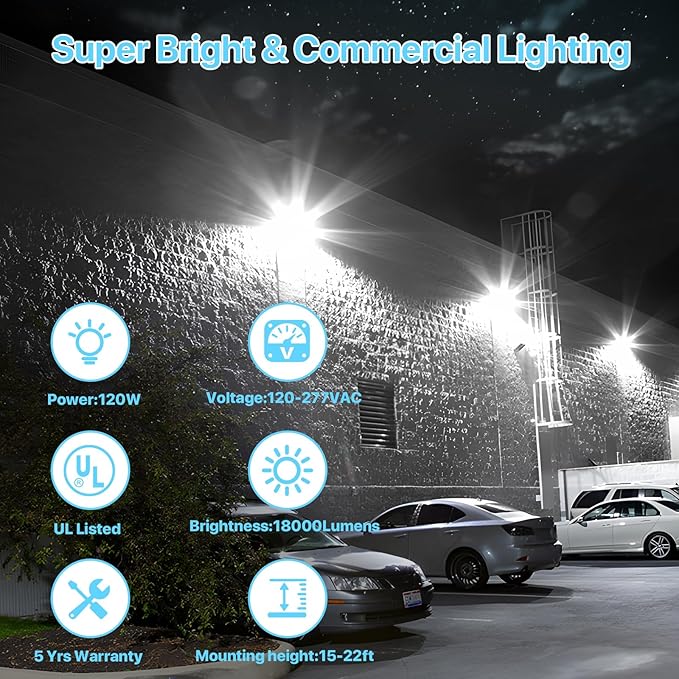 HYPERLITE LED Wall Pack 120W: 18000lm Glass Lens Dusk to Dawn Outdoor Lighting - Outdoor Security Flood Lighting for Yard Patio UL Listed