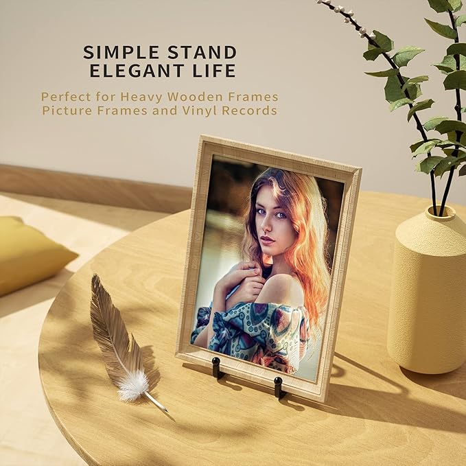 IPAME 4 Pack Plate Stands for Display - 6 Inch Metal Square Wire Plate Holder Display Stand + Picture Frame Stand Holder Easel for Book, Decorative Plate, Plaque, Photo, Platter (Black)
