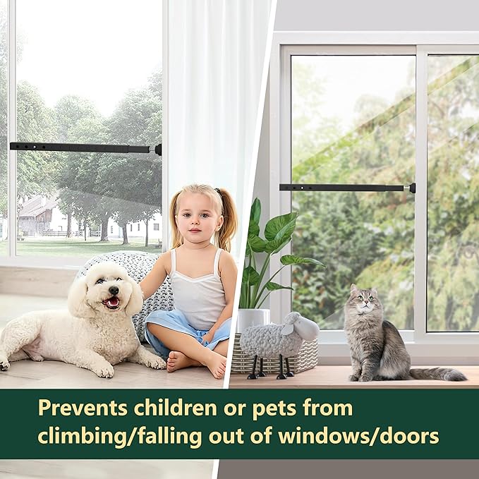 WooFog Adjustable Window Security Bars Vertical, Heavy Duty Sliding Patio Glass Door Lock Bar with Rubber Feet, 17-32 inch Window Safety Stopper for Up and Down Windows -Black 2 PCS Patented