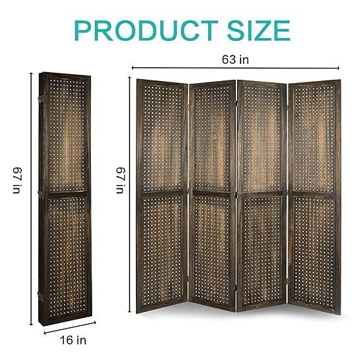 Babion 4 Panel Pegboard Display, Peg Board Room Divider Freestanding Folding Privacy Screens Pegboard Display Stand for Craft Shows (Brown)