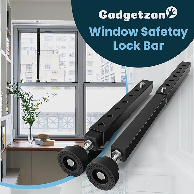 Gadgetzan 2 Pack Window Security Bars Adjustable 11"-18",Portable Short Sliding Window Lock Bar for Child Safety/Anti-Theft,Window safety lock with Rubber Base for Vertical and Horizontal Window-Black