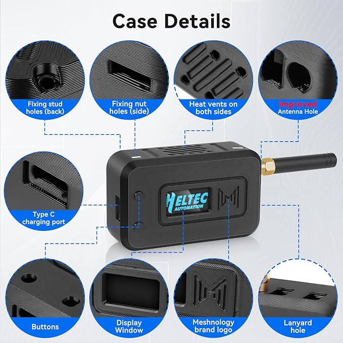 Meshnology 1 Set ESP32 LoRa V3 Module Board with 915 MHz Antenna + 3000mAh Battery + Protect Case - WiFi Blue Tooth SX1262 CP 2102 0.96” OLED Display Type C for Ar duino Meshtastic IOT (N35, Black)