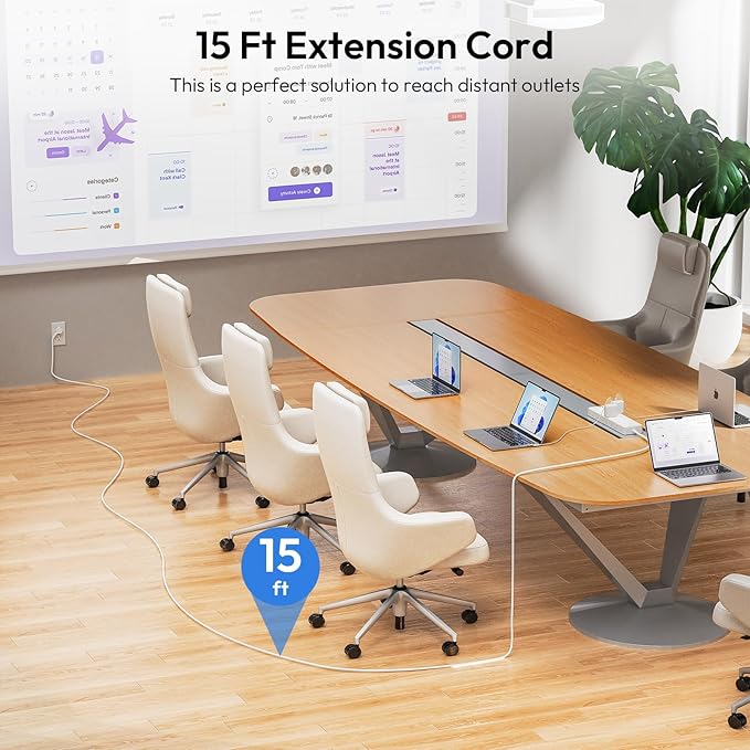 24 Widely Outlets Extension Cord 15 Ft NTONPOWER Long Extension Cord Surge Protector with 4 USB Ports,15A/1875W Power Strips with Surge Protection 4000J, Wall Mount Holes for Home, Office(White)