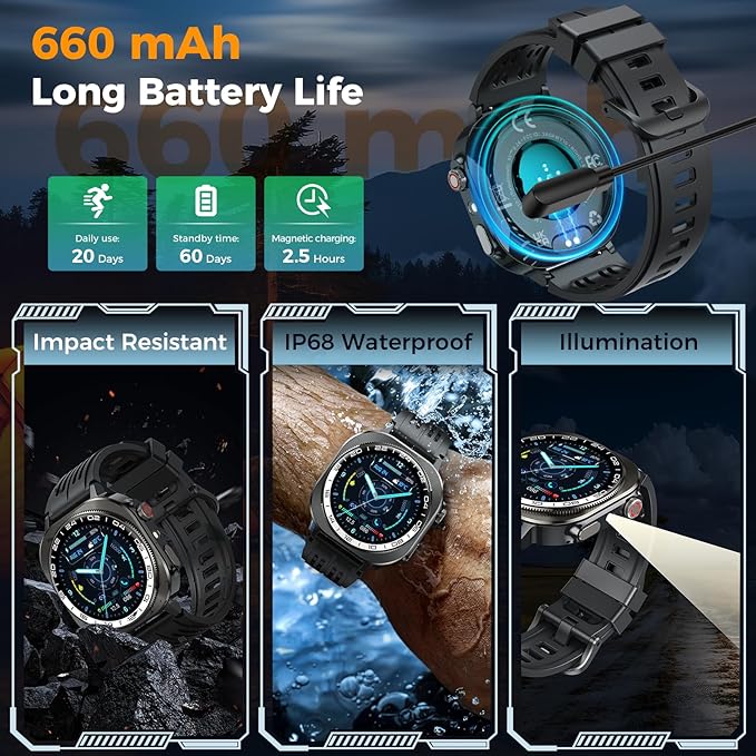Smart Watch, 2026 AMOLED 1.43" Fitness Smartwatch for Men Women, Bluetooth 5.4 Call, 130+Sports Modes, 60+Days Flashlight, Heart Rate/Sleep Monitor, IP68 Waterproof Activity Tracker for Android iOS