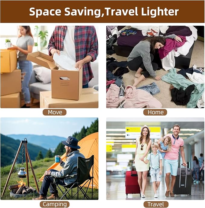 VACKFOX 15 Pack Vacuum Seal Bags with Wireless Rechargeable Electric Pump, Vacuum Storage Bags with LED Light(5L+5M+5S), Travel Vacuum Bags for Luggage, Space Saver for Clothes and Clothing Travel