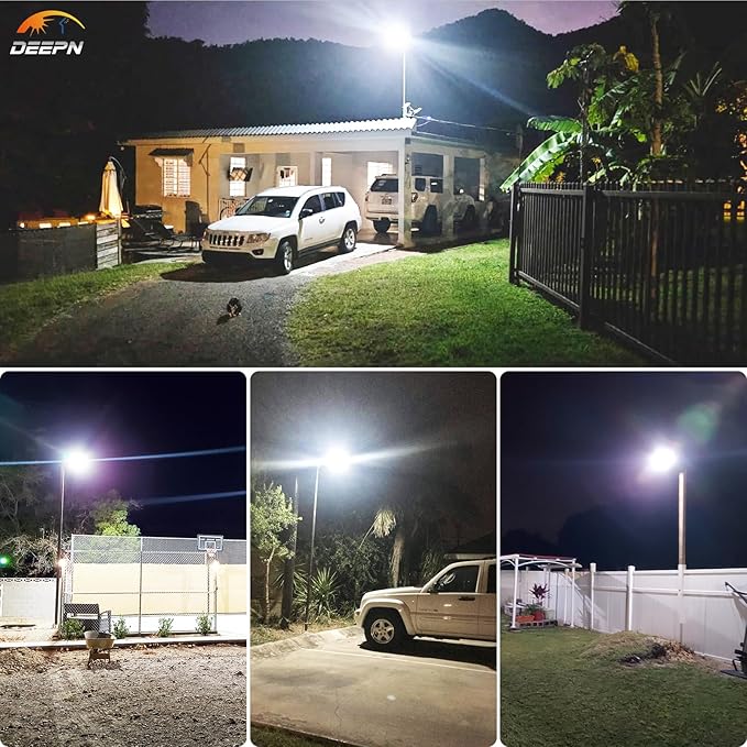 Deepn Solar Street Light 12000W Aluminum Commercial Grade Solar Parking Lot Lights with Motion Sensor & Dusk to Dawn IP67 Waterproof Heavy Duty Security Flood Lights for Street, Yard, SZ4000, 2Pack