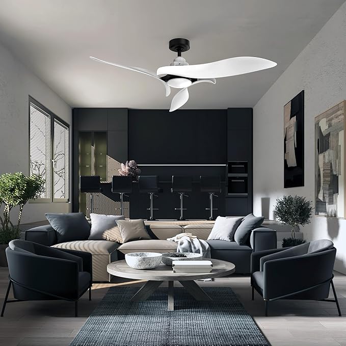 AEROFANTURE 54 Inch White Ceiling Fan, Quiet DC Motor with Remote, 6 Speeds and Reversible Airflow, Modern Indoor Fan for Bedroom or Living Room