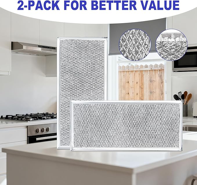 [2 Pack] OEM Microwave Filter Replacement 12.9" x 5.8" Fit For W10208631A, Microwave Vent Filter, Microwave Grease Filter, Filters Kitchen Oven Air Over the Range Vent Fan, 13 x 6 inches
