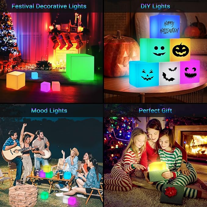 LOFTEK 7-inch LED Cube Night Lights: Rechargeable RGB 16 Colors Changing Light with Remote Control, IP65 Waterproof Cordless Table Lamp Night Light for Home Bedroom, Adults Kids Room Décor