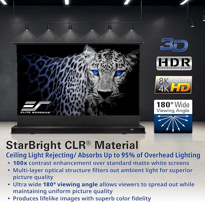 Elite Screens Kestrel Tab-Tension CLR, 101 inch 16:9, Ultra-Short Throw Ceiling Ambient Light Rejecting ALR Electric UST Floor-Rising Projection Motorized Front Projector Screen, FTE101UH3-CLR, Black