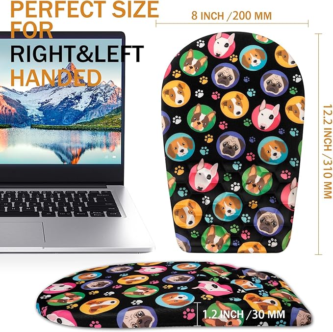 BOCHEERY Ergonomic Mouse Pad Wrist Support,Upgrade Mousepad with Massage Design,Non-Slip PU Base Desktop Mouse Pads for Pain Relief, Computer, Office & Home,12 x 8 in（F-Lovely Dogs）