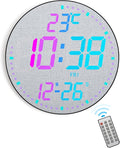 GLOKUUCA 12" Large Digital Wall Mount Clock, Count Down Timer, Alarm, Big LED, 12 RGB Color, Temperature for Living Room Classroom Desk, Xmas, Birthday Gift for Senior Mom (Fabric Elements)