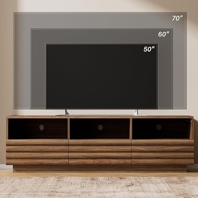 MAISONARIA Mid-Century Modern TV Stand for 50-60 inch TV, Entertainment Center with Storage & Drawers, Media Console Table for Living Room Bedroom, Walnut