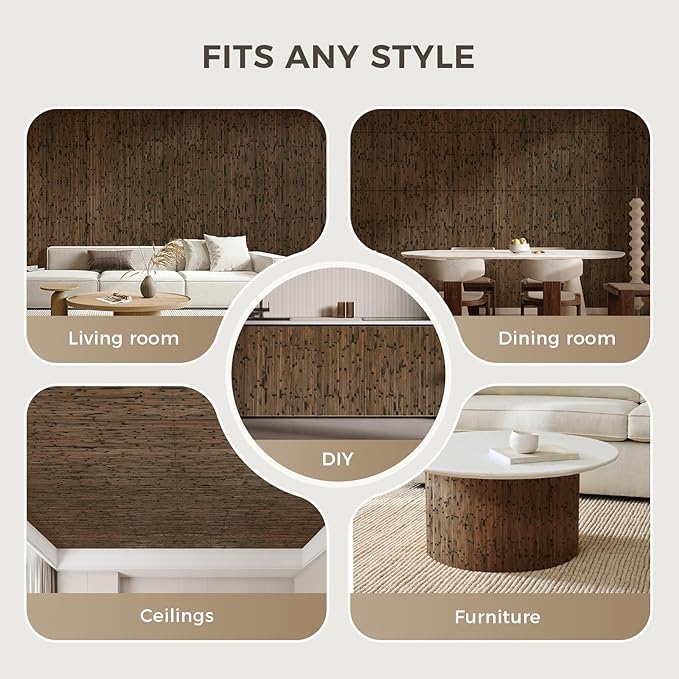 OUZUGIE 2 Pack 96x24 Inch Natural Bamboo Wall Panel – Brown Burned Pole Wrap Paneling for Walls, Ceilings, Cabinets, Furniture – Ideal for Bedroom, Living Room & Office DIY Decor