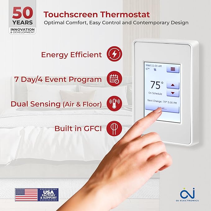 LuxHeat 140sqft Floor Heating Cable Kit - 240v Infloor Heat System - Heated Flooring System Includes UDG4 Programmable Thermostat w/GFCI, Heating Cable, Strapping, Floor Sensor & Alarm
