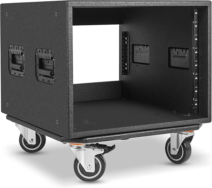 Sound Town 8U PA/DJ Rack/Road Case with 8-Space, Industry-Grade 0.7" (18mm) Plywood with Polyurea Coating, Rain Cover, Casters, 21.7" Rackable Depth - Pro Tour Grade (STRCP-8UW)