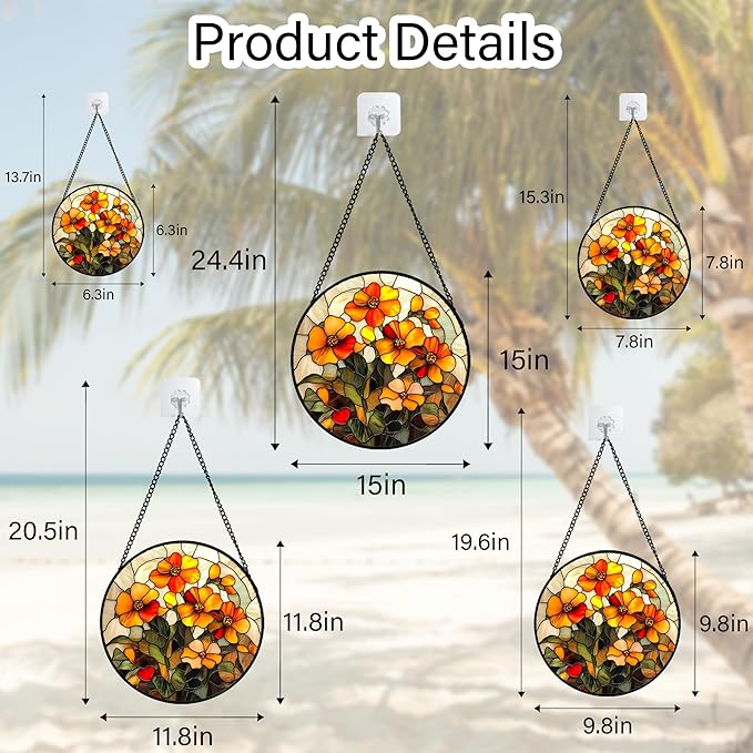 CRISGIF Stained Glass Window Hanging - Orange Marigolds Flowers Suncatcher for Door Garden Yard Sun Catchers Decor Christmas Mother's Day Birthday Gifts for Women Mom Nana Girlfriend Men 6.3 in