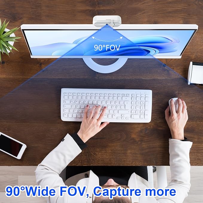MOERTEK 2K Webcam for PC, Webcam with Microphone and Tripod, Auto Light Correction, USB Camera Plug and Play, 90° Wide FOV, Privacy Cover, Works with Skype, Zoom, Meet, Teams, PC, Laptop, Mac, Tablet