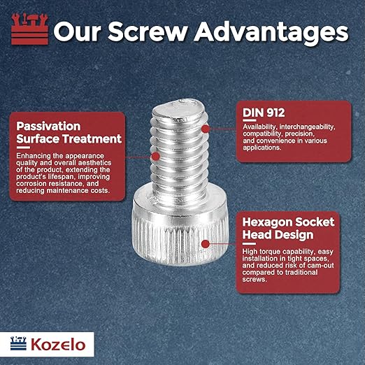 Kozelo 10pcs Socket Head Cap Screws - [M6-1 x 10mm] 304 Stainless Steel Allen Socket Drive for Electrical Motor 3D Printing Fan Engine Replacement Use, Silver