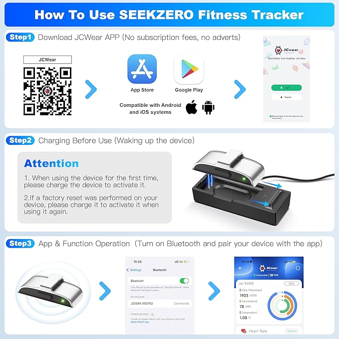 SEEKZERO Sleep Tracker, Activity & Fitness Trackers | Health Smart Bracelet 24/7 Heart Rate | Step & Calorie Counter | IP68 Waterproof Activity Tracker for Family & Friends-No Subscription Fee