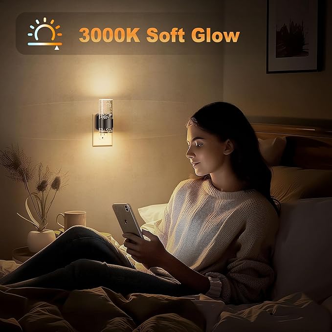 JandCase Night Light, Night Lights Plug into Wall,2 Pack 3000K LED Nightlight with 0-100LM Adjustable Brightness, Automatic Night Light Plug in with Light Sensor for Bathroom Hallway Christmas Gifts